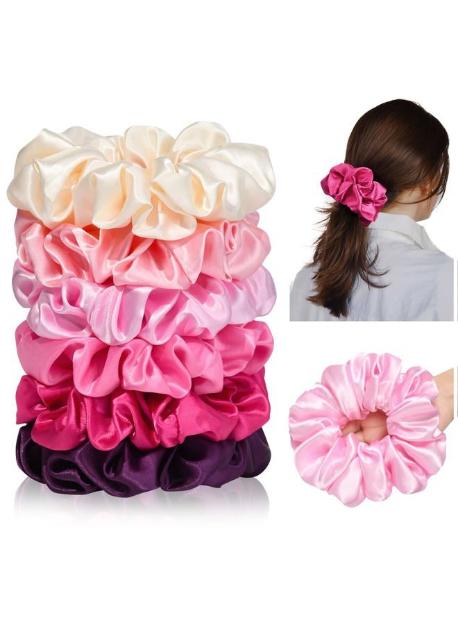 CEELGON Large Silk Satin Scrunchies for Women Big Scrunchies Jumbo Satin Hair Ties Oversized Hair Scrunchies for Thick Curly Hair Pack of 6 (Pink) - Image 1