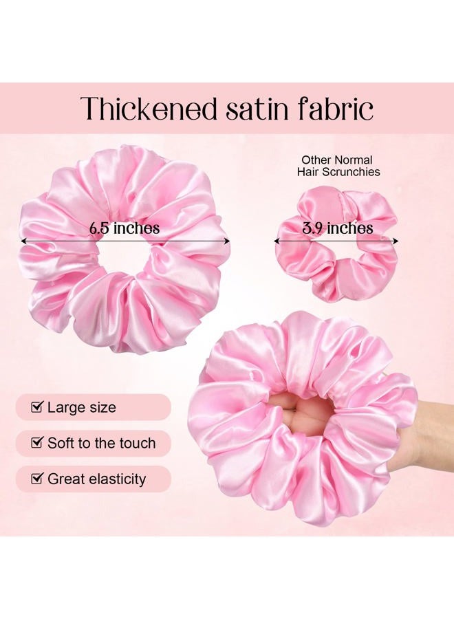 CEELGON Large Silk Satin Scrunchies for Women Big Scrunchies Jumbo Satin Hair Ties Oversized Hair Scrunchies for Thick Curly Hair Pack of 6 (Pink) - Image 2