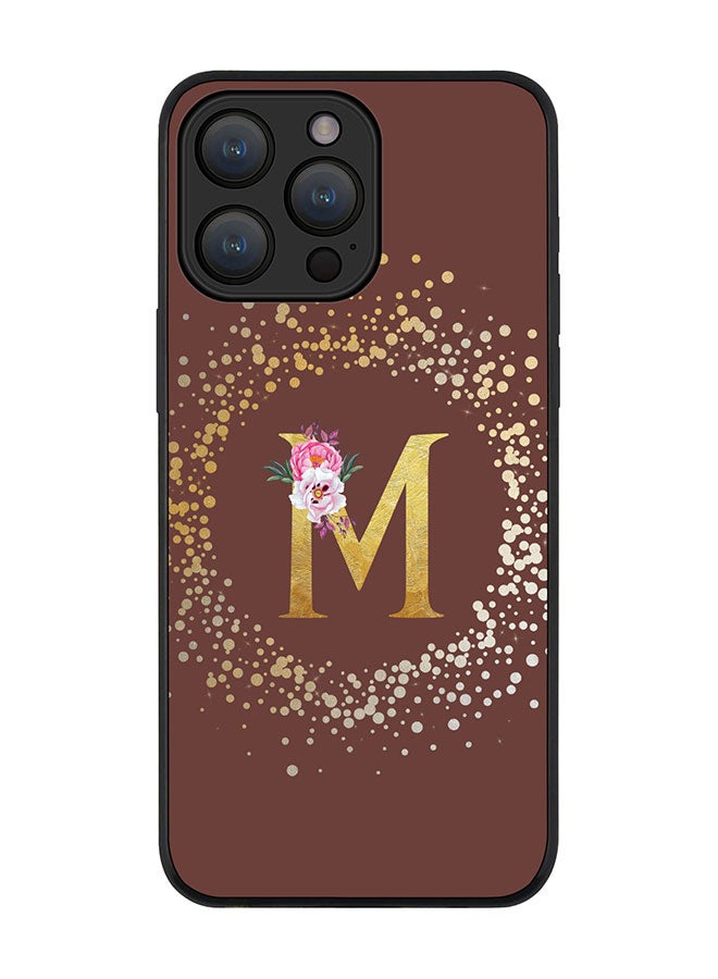 Stylizedd Cover for iPhone 15 Pro Case Rugged Black Slim fit Flexible Protective Phone CasesCustom Monogram Initial Letter Floral Pattern Alphabet - M (Brown) - Image 1