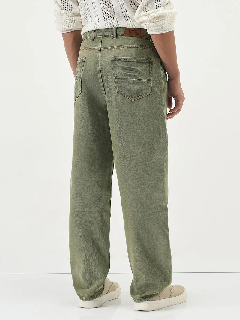 Urbano Fashion  Urbano Fashion Men's Light Green Loose Baggy Fit Washed Jeans Non-Stretchable  | Best Price UAE