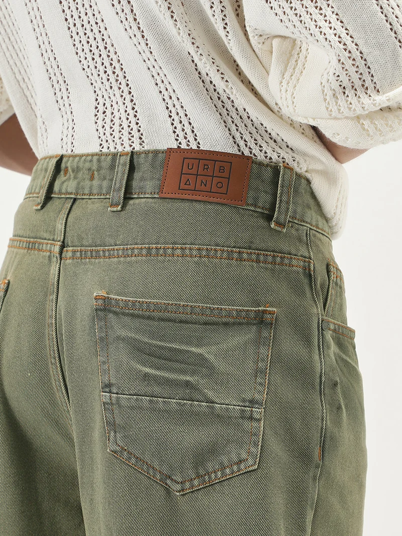 Urbano Fashion  Urbano Fashion Men's Light Green Loose Baggy Fit Washed Jeans Non-Stretchable  | Best Price UAE