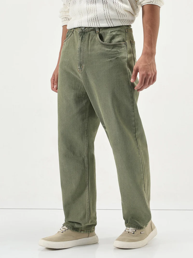 Urbano Fashion  Urbano Fashion Men's Light Green Loose Baggy Fit Washed Jeans Non-Stretchable  | Best Price UAE