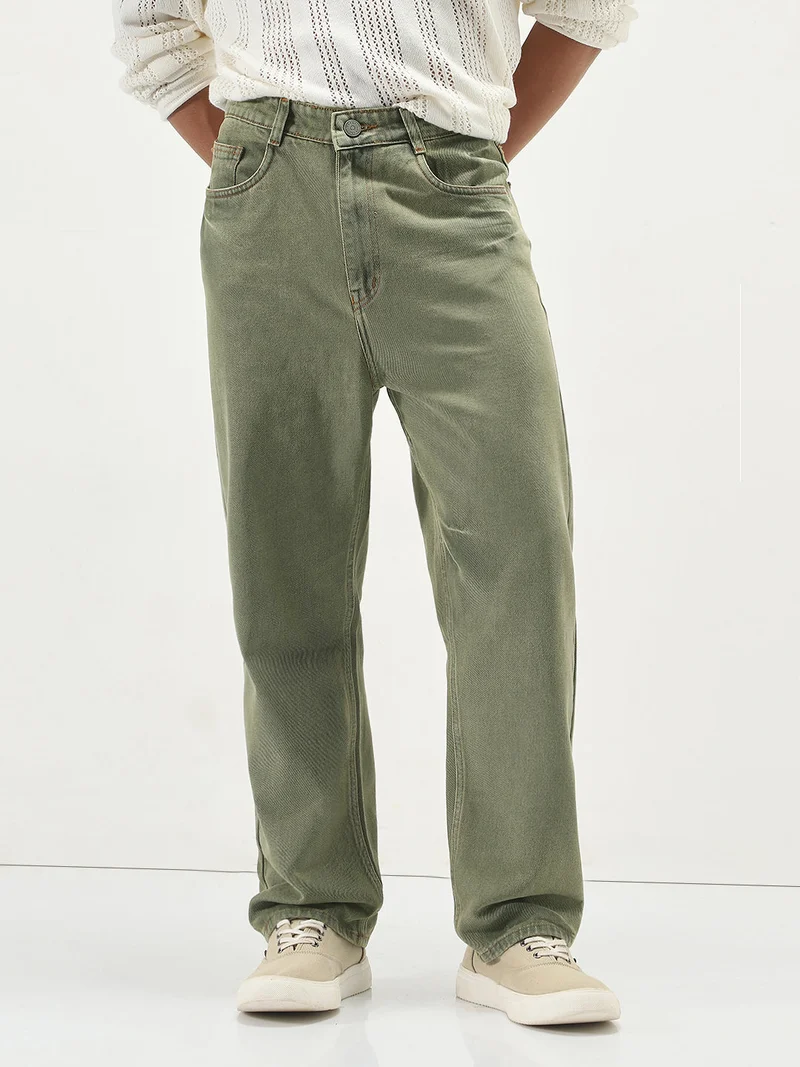Urbano Fashion Men's Light Green Loose Baggy Fit Washed Jeans Non-Stretchable