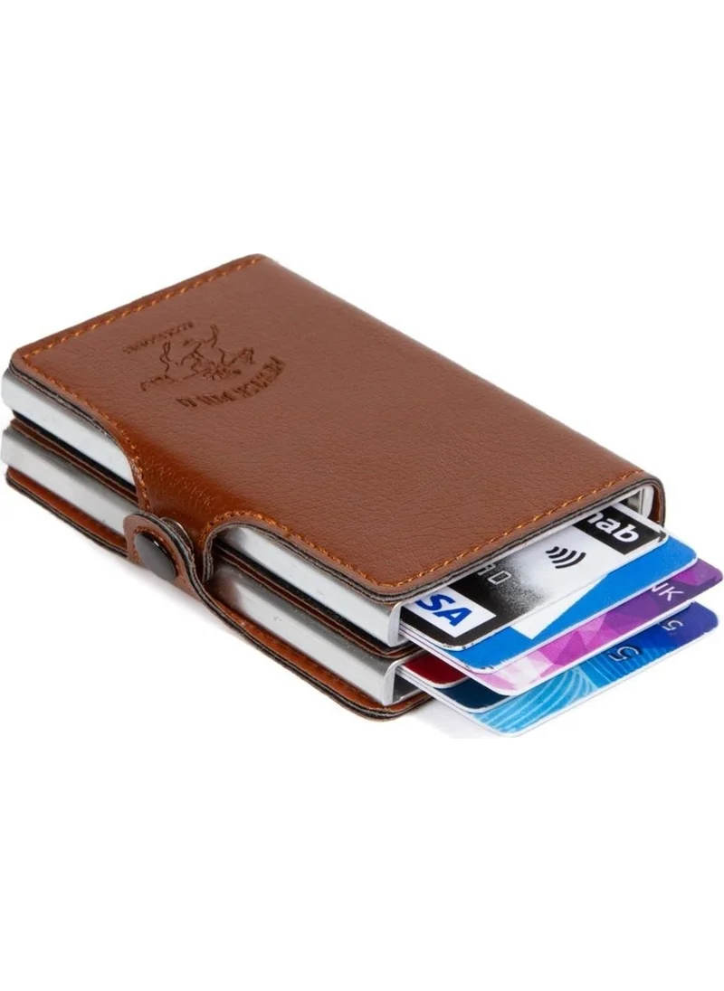 Newish Polo Newishpolo Double Automatic Mechanism Card Holder Wallet Tan