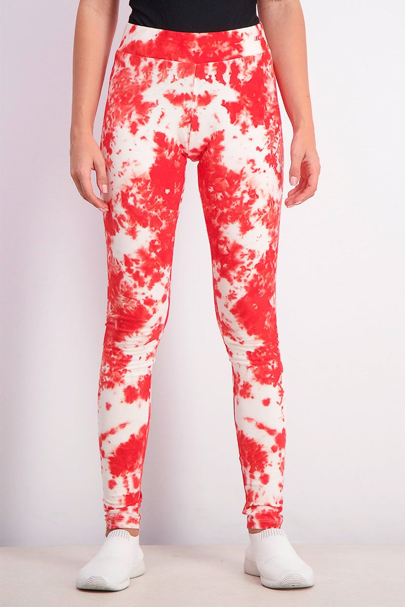 BodyCross Women Tie,Dye Leggings, White and Red - Image 1