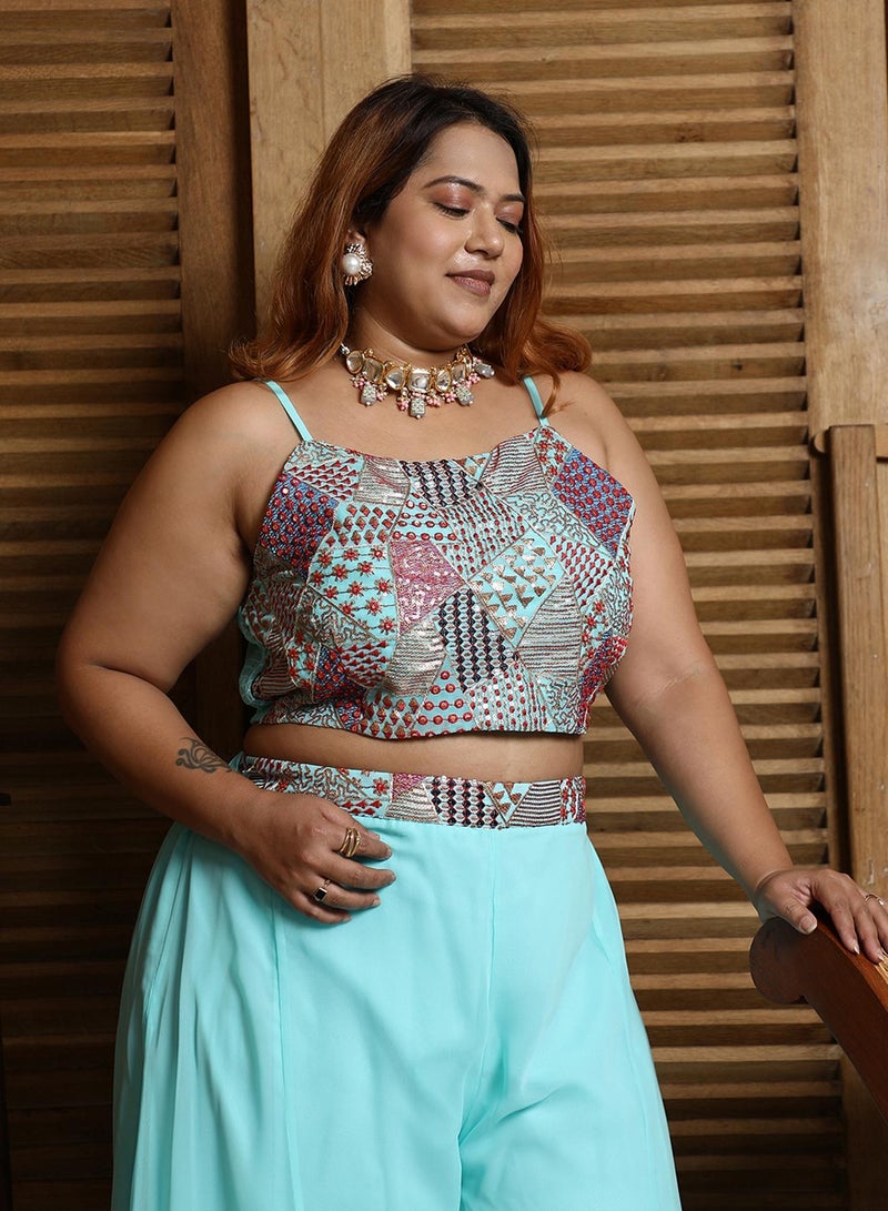 انستافاب بلس طقم نسائي أزرق سماوي واسع الأرجل - Image 4