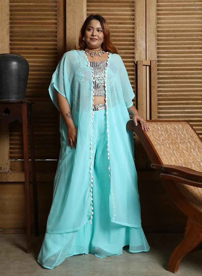 Women's Sky Blue Block Flared Co-Ord Set