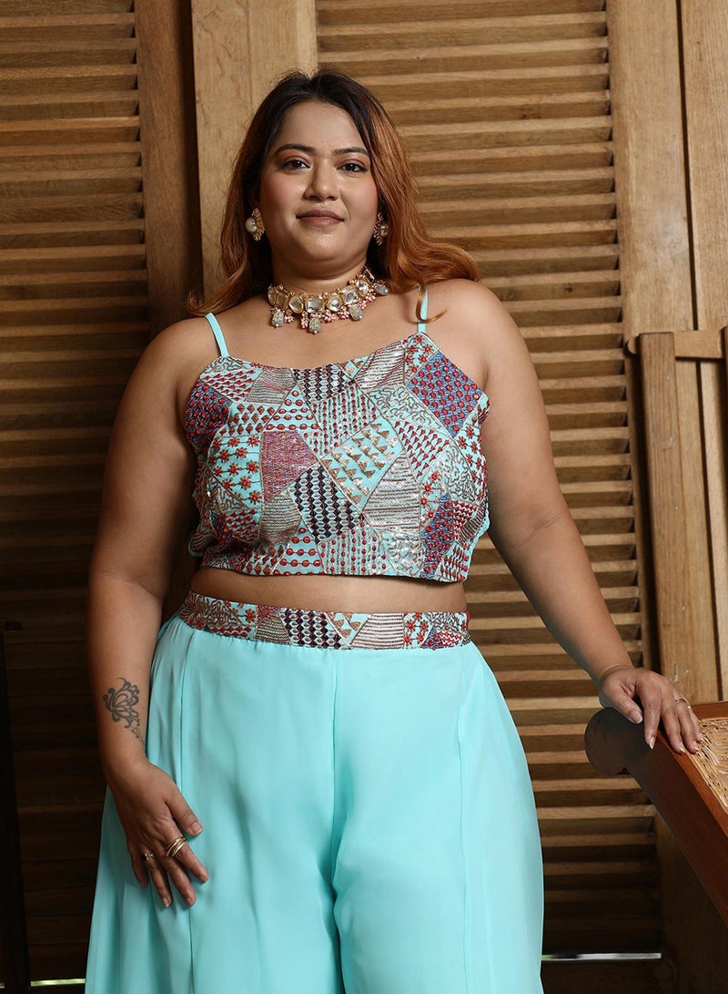 انستافاب بلس طقم نسائي أزرق سماوي واسع الأرجل - Image 2