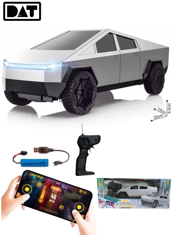 DAT Remote Control Pickup Cyber truck Toy Car, 2.4GHz Non-Interference + Front Lighting, 1:24 Scale Grass/Sand/Road Indoor & Outdoor Racing - Image 1