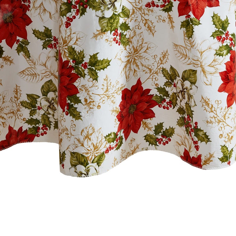 Elrene Home Fashions Christmas Poinsettia Grace Water and StainResistant Vinyl Tablecloth with Flannel Backing 70x70 Round - Image 2