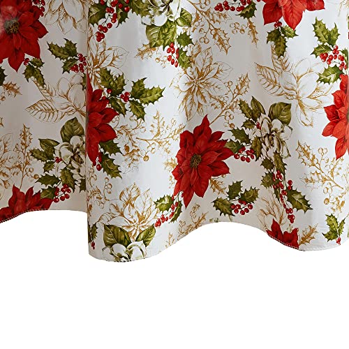 Elrene Home Fashions Christmas Poinsettia Grace Water and StainResistant Vinyl Tablecloth with Flannel Backing 70x70 Round - Image 1