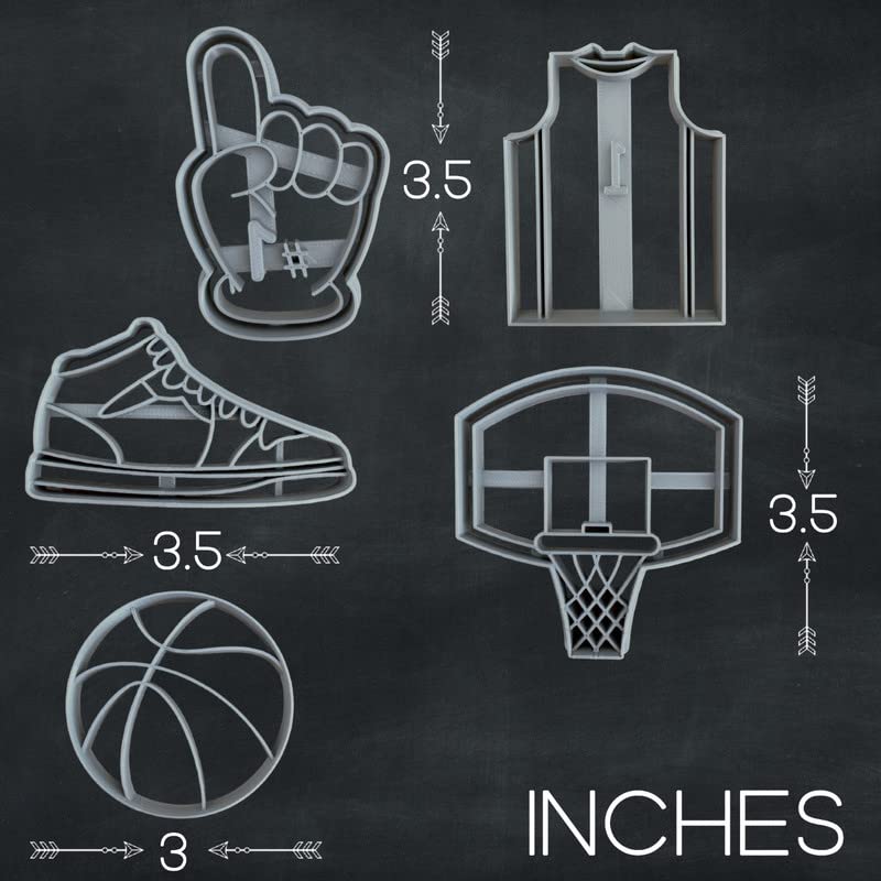 MOOSE GOODS Moose Goods Basketball Cookie Cutter Set of 5 - Sports Cookie Cutters Shapes & Stamp  Basketball Jersey Cookie Cutter for DIY Baking Supplies - Basketball Shirt Cookie Cutter & Sneaker Cookie Cutter  - Image 2