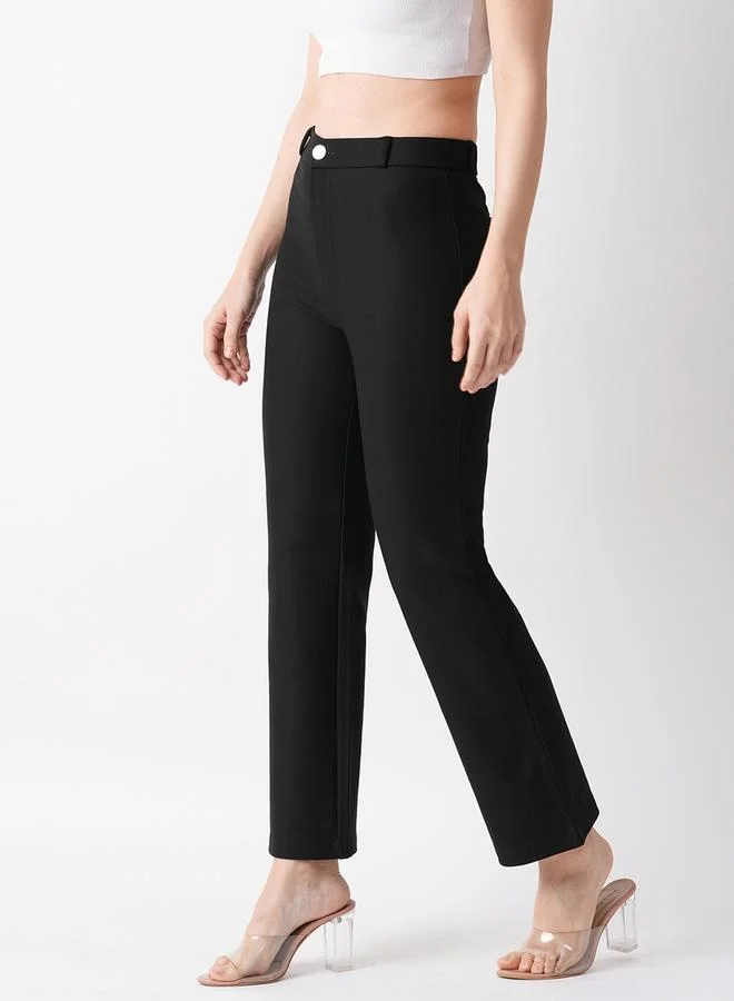 جلو باص بنطال تريقنز أسود مطاطي بقصة ضيقة وحلقات حزام