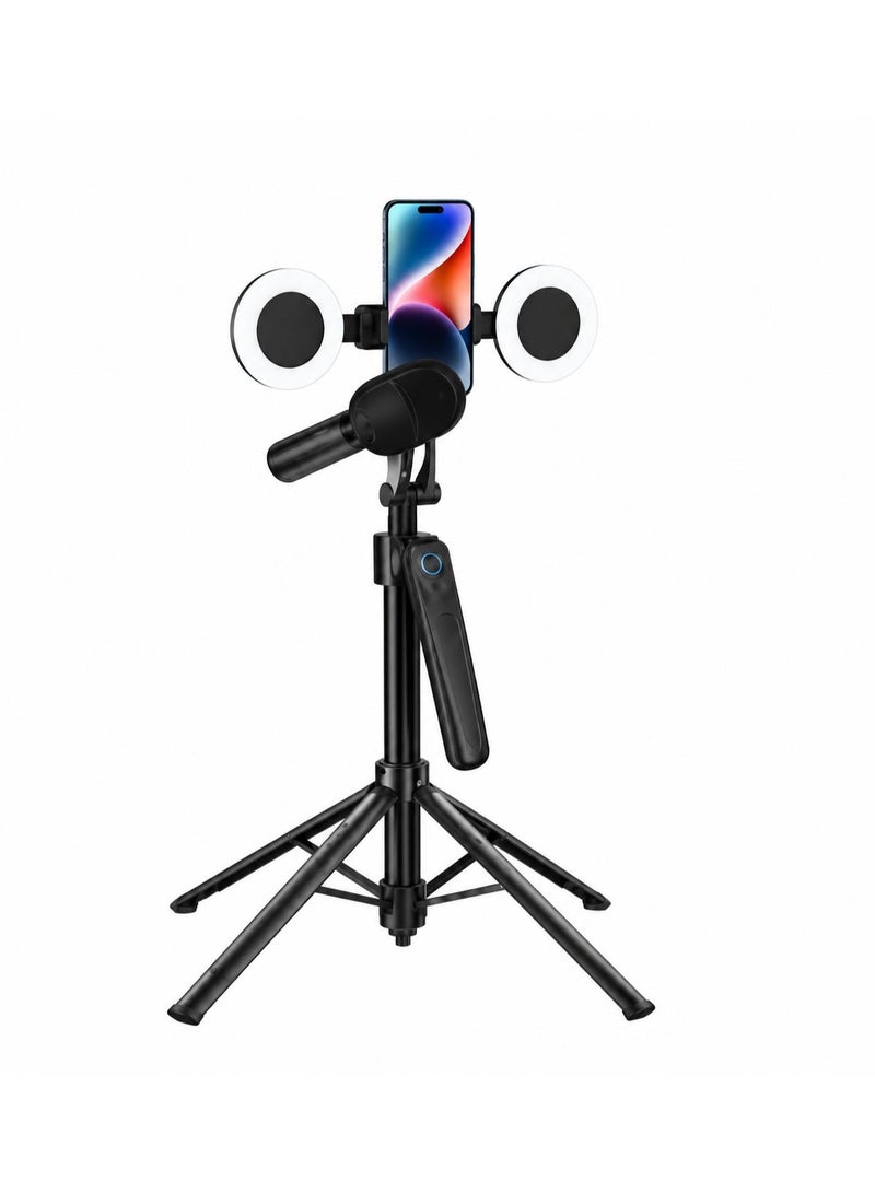 MS18 Max Smart Live Streaming Microphone Stand with Dual Ring Lights, Phone Holder, Tripod & Wireless Microphone – Adjustable Portable Recording Kit - Image 1