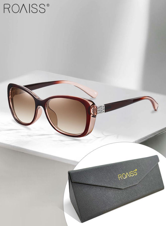 roaiss Women's Polarized Oval Sunglasses, UV400 Protection Sun Glasses with Transparent Brown PC Frame, Fashion Anti-glare Sun Shades for Women with Glasses Case, 60mm - Image 1
