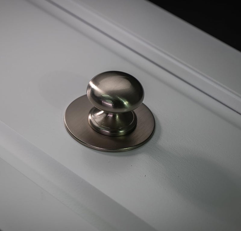 trust4care 4-Pack Thick Brushed Satin Nickel Backplate for Cabinet Knobs, 2-1/3" Round Rosette Plate Sheet for Bifold Closet Doors, Large Escutcheon Back Plates for Doorknobs & Pulls, Handles - Image 2