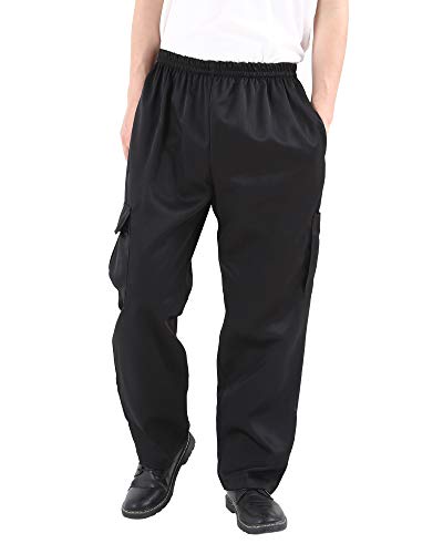 Nideen Men's and Women's Black Baggy Chef's Pants Floral Restaurant Work Pants and Kitchen Uniform Cargo Style Chef Pants M - Image 1