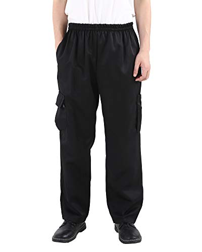 Nideen Men's and Women's Black Baggy Chef's Pants Floral Restaurant Work Pants and Kitchen Uniform Cargo Style Chef Pants M - Image 2