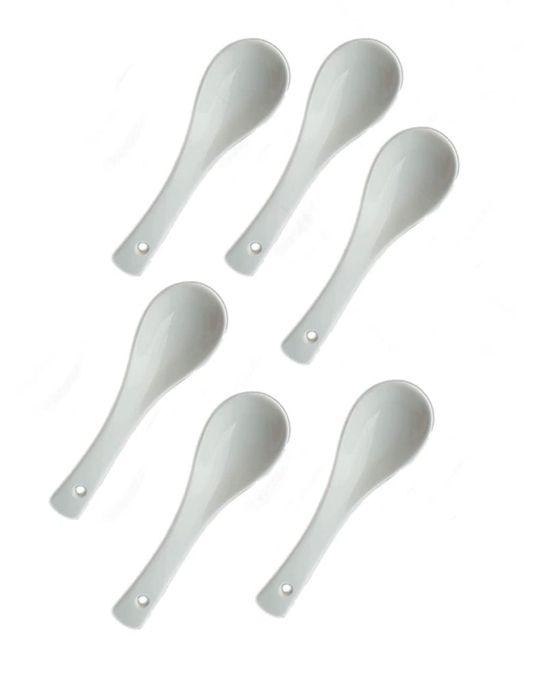 RAINCART Latest Ceramic Soup And Dessert Spoon, Microwave Safe - Pack Of 6 (White),L-13 Centimeters - Image 1