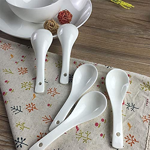RAINCART Latest Ceramic Soup And Dessert Spoon, Microwave Safe - Pack Of 6 (White),L-13 Centimeters - Image 2