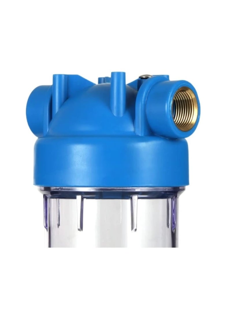 Italian Water Filter Housing Transparent with Blue Cap – 3/4 Inch Inlet/Outlet – Fits 2.5x10 Inch Cartridge – Whole House Filtration - Image 3