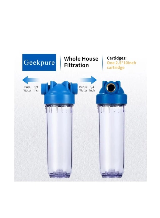 Italian Water Filter Housing Transparent with Blue Cap – 3/4 Inch Inlet/Outlet – Fits 2.5x10 Inch Cartridge – Whole House Filtration - Image 5