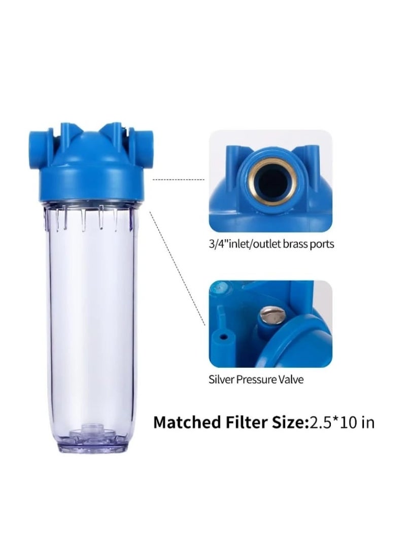 Italian Water Filter Housing Transparent with Blue Cap – 3/4 Inch Inlet/Outlet – Fits 2.5x10 Inch Cartridge – Whole House Filtration - Image 4