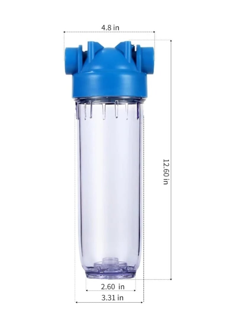 Italian Water Filter Housing Transparent with Blue Cap – 3/4 Inch Inlet/Outlet – Fits 2.5x10 Inch Cartridge – Whole House Filtration - Image 2