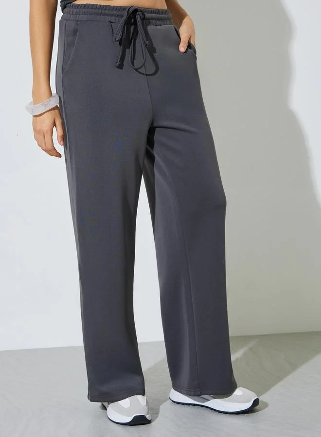 Styli Grey Wide Leg Drawstring Joggers