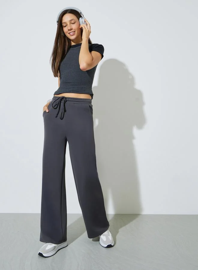 Styli Grey Wide Leg Drawstring Joggers
