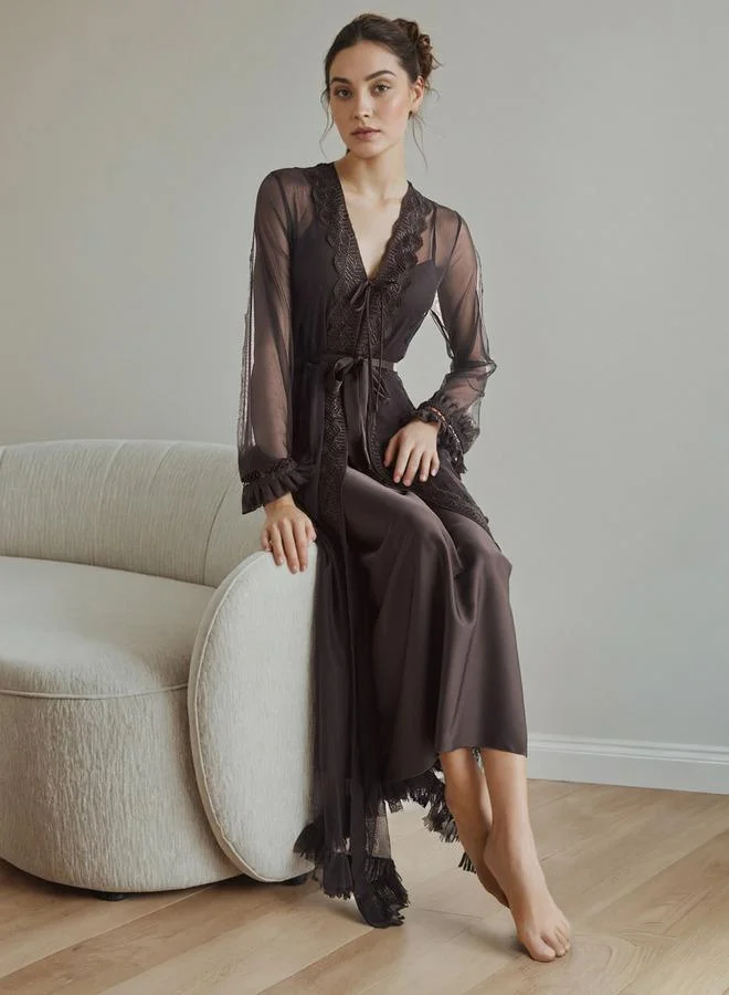 Splash FAV Lace Trim Bridal Night Gown with Belted Robe