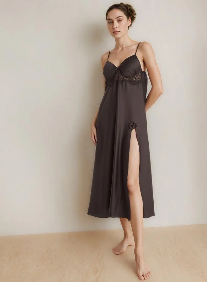 Splash FAV Lace Trim Bridal Night Gown with Belted Robe