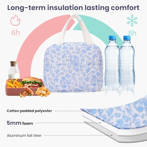 BBIQI Cute Lunch Bag for Women Floral Quilted Lunch Tote Insulated Leakproof Lunch Box Reusable Cooler for Work Picnic - Image 3