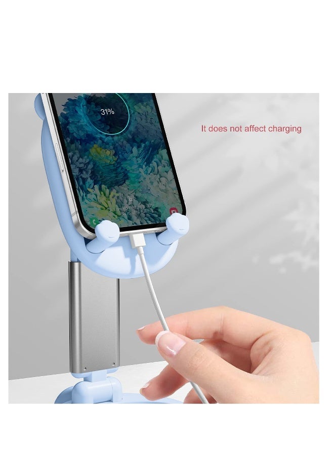 Phone Stand for Desk Cute Bear Cell Phone Holder with Makeup Beauty Mirror for Girls Foldable Adjustable Height Angle Riser Compatible with All Phone  - Image 5