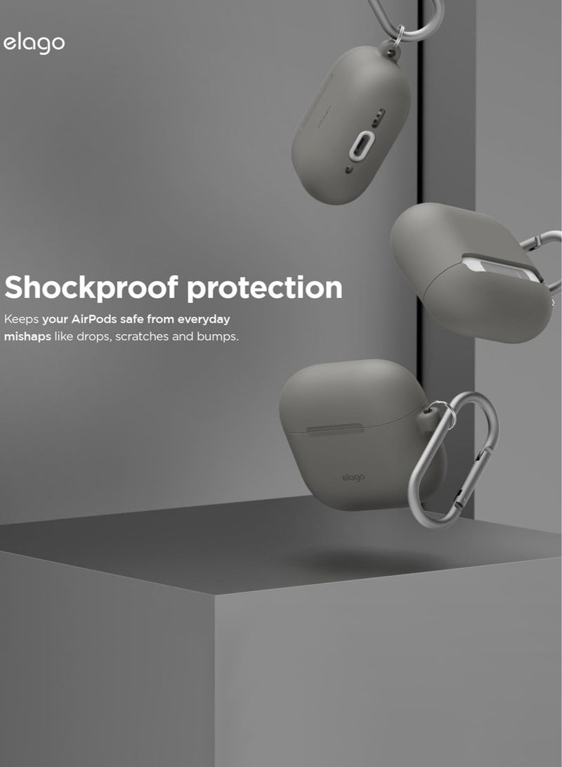 elago Silicone Hang compatible with AirPods 4 case cover (2024) with Carabiner - Medium Gray - Image 4