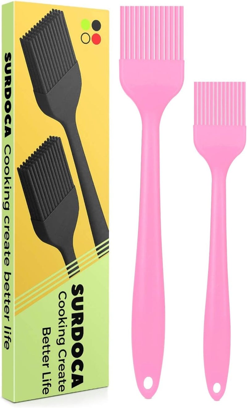 SURDOCA Silicone Pastry Basting Brush - 2Pcs 10 + 8 in Heat Resistant Brush for Baking Cooking Food, BPA Free Kitchen Brush for Sauce Butter Oil, Stainless Steel Core Design for Barbecue BBQ Grilling - Image 1