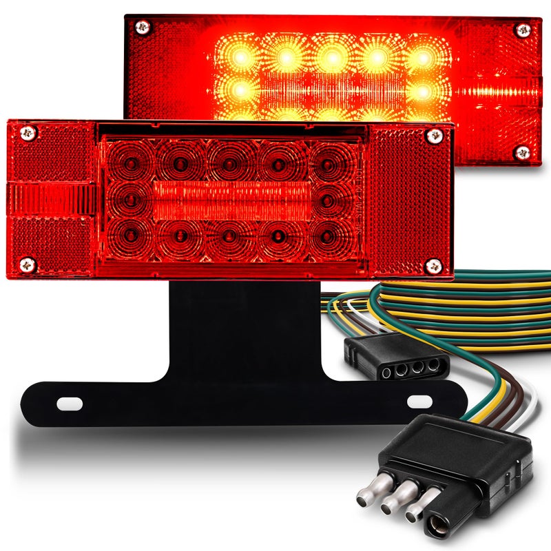 ONLINE LED STORE TRUE MODS LED Trailer Light Kit [DOT FMVSS 108 SAE STIAP2/APC/L] IP67 Submersible Waterproof License Brake Turn Signal Tail Light & 4 Pin Wiring Harness for Over 80" Motorcycle 4 Flat Bed Boat Trailer - Image 1