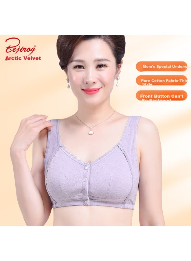 Bejirog Arctic Velvet Pure Cotton Front Button Mom Underwear Without Steel Ring Plus Size Middle-aged And Elderly Summer Bra 50-60 Years Old Birthday Gift - Image 1