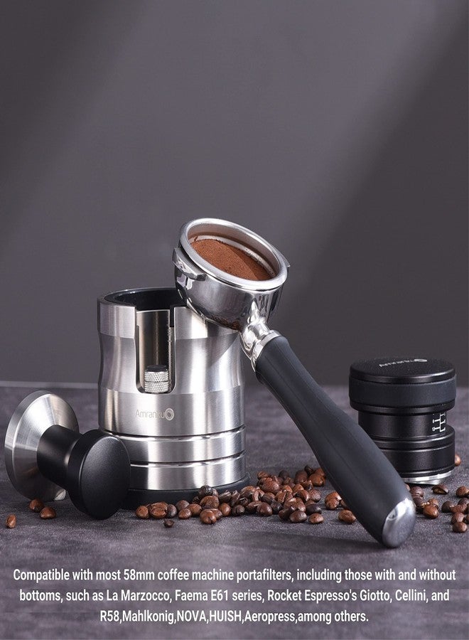 AMRANKUO Portafilter Holder - Espresso Tamping Station Crafted from Solid 304 Stainless Steel for Most 58mm Portafilters with Adjustable Height Screw | Stable and Efficient Puck Preparation - Image 5
