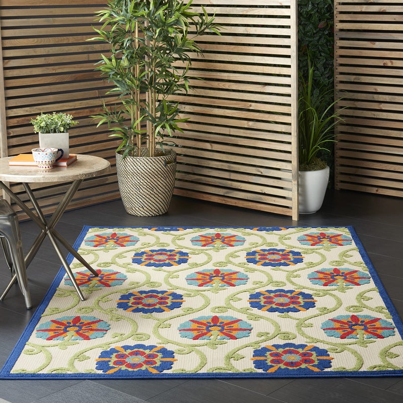 Nourison Nourison Aloha IndoorOutdoor BlueMulticolor 53 x 75 Area Rug Easy Cleaning Non Shedding Bed Room Living Room Dining Room Deck Backyard Patio 5x7 