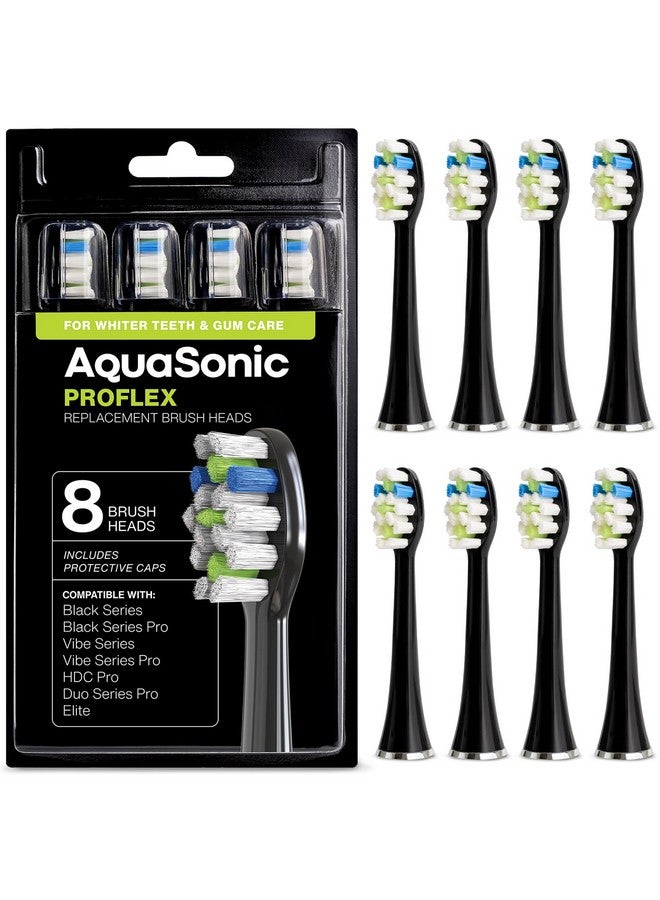 AquaSonic Proflex Replacement Brush Heads | for Whiter Teeth & Gum Care | Compatible with Many AquaSonic Toothbrush Handles (8 Pack Black) - Image 1
