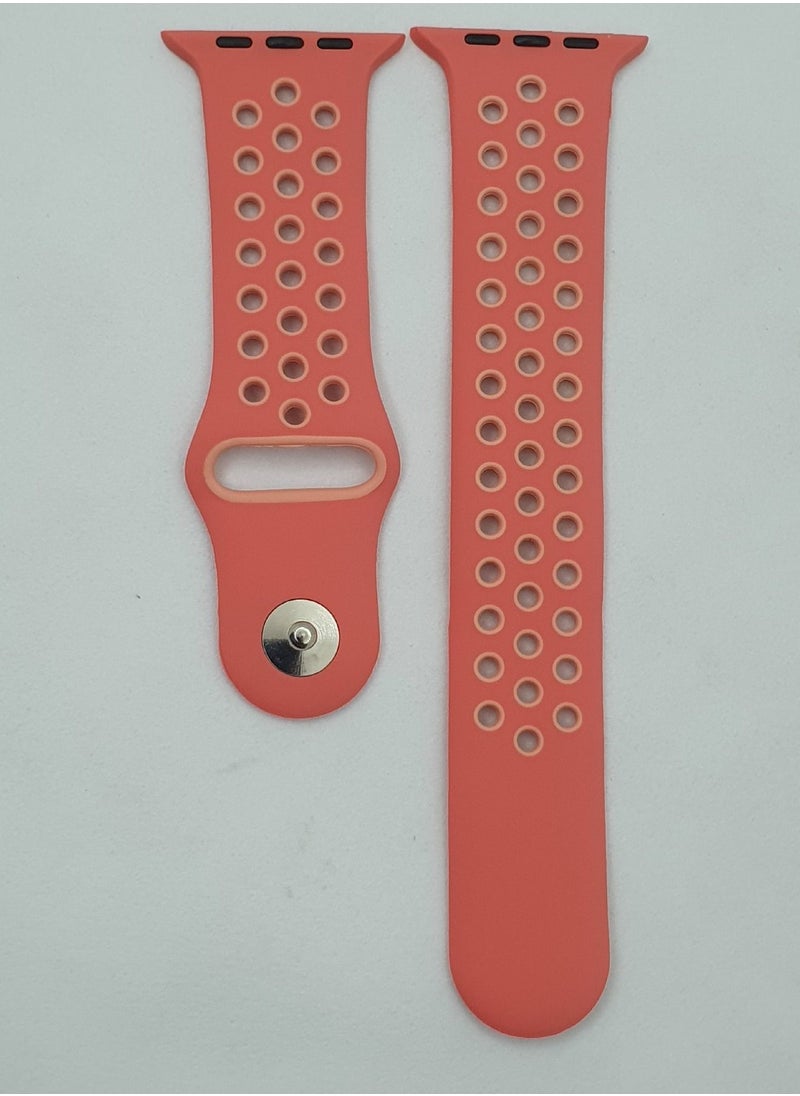 Generic - Soft Silicone Replacement Sports Strap For Apple Watch Series 7 (45mm) - Orange/Rose - Image 1
