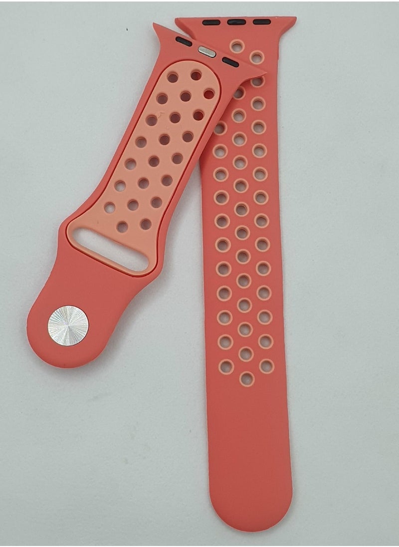 Generic - Soft Silicone Replacement Sports Strap For Apple Watch Series 7 (45mm) - Orange/Rose - Image 1