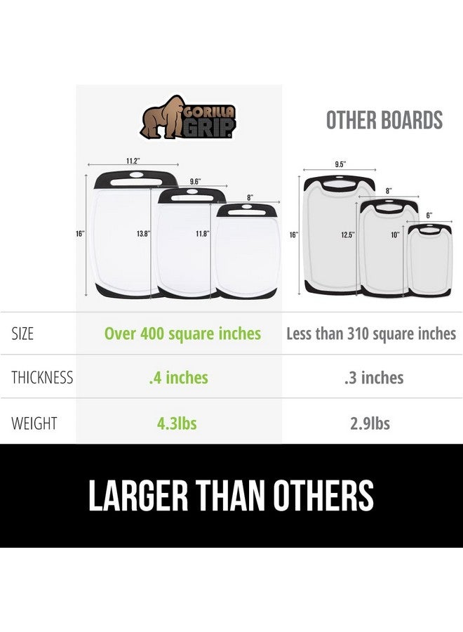 GORILLA GRIP 100% BPA-Free Reversible Kitchen Cutting Board Set of 3, Nonporous, Juice Grooves to Catch Liquid, Slip Resistant Handle Border, Dishwasher Safe, Durable Large Food Chopping Boards, Black - Image 4