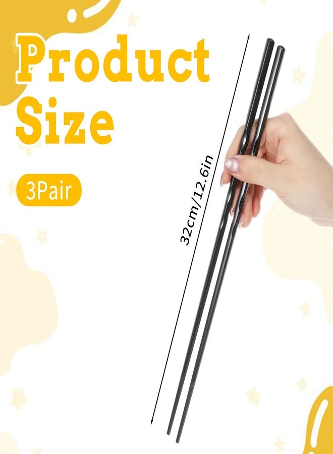Eldraqth 3 Pairs 12.6 Inches (32cm) Long Chopsticks, Black Cooking Chopsticks Long Reusable Fiberglass Extended Chopstick For Cooking Japanese Chinese Extended Anti-Slip Chopstick For Noodles Frying Hotpot - Image 2