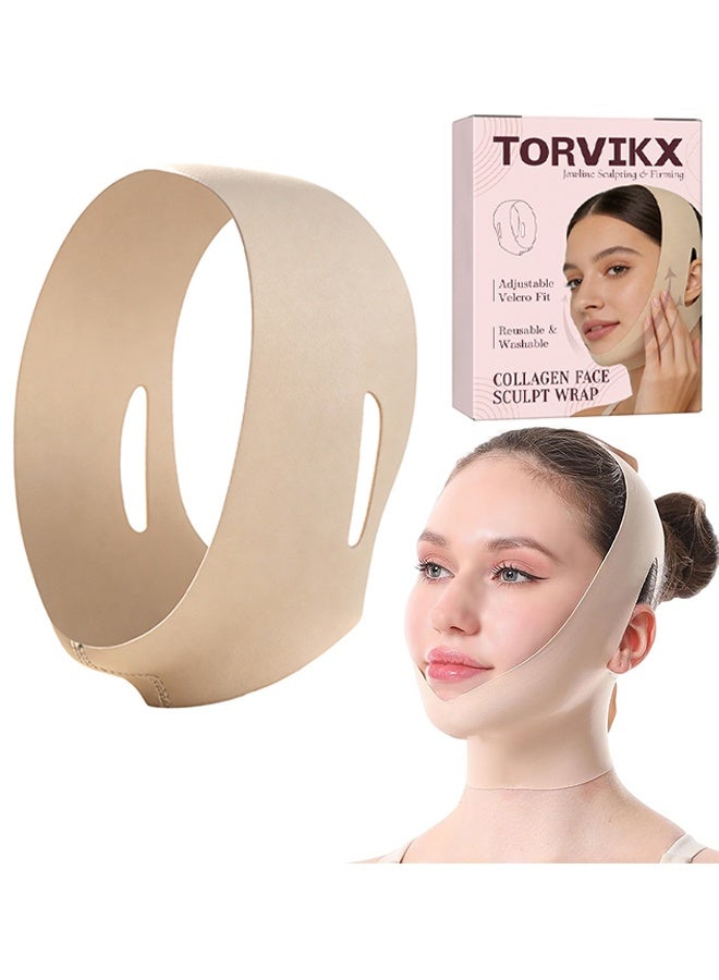 TORVIKX Collagen Face Sculpt Wrap, Anti Snore Chin Strap, Chin Strap For Sleeping, Reusable & Washable Face Mask For Wear While Sleeping, Skin-Friendly and Breathable, Supports Jawline Sculpting & Firming - Image 1