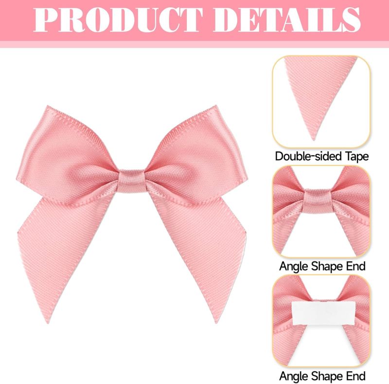 Pre-Tied Self-Adhesive Satin Ribbon Bow: 2-Inch Pink Polyester Satin Finish - 30-Piece Pack for Gift Wrapping, Wedding Favors, Party Decorations, Craft Projects - Image 3