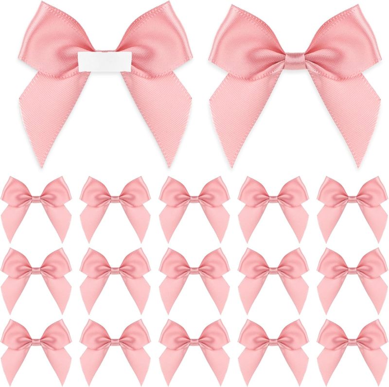 Pre-Tied Self-Adhesive Satin Ribbon Bow: 2-Inch Pink Polyester Satin Finish - 30-Piece Pack for Gift Wrapping, Wedding Favors, Party Decorations, Craft Projects - Image 1