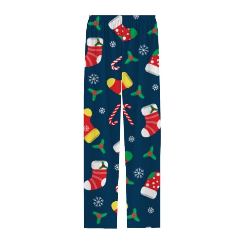 2026 European and American Style Cotton-Like 3D Printed Striped Pants - Comfortable Breathable Home Sleepwear for Christmas