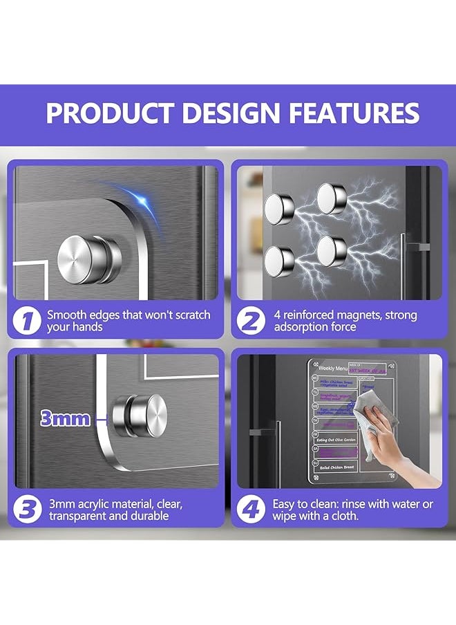 erorex - Acrylic Magnetic Dry Erase Board Weekly Calendar For Fridge 16 Inch X12 Inch Clear Weekly Meal Planner Magnetic Board Reusable Planning Whiteboard Workout Board Meal Planner Magnetic Includes 6 Markers - Image 1